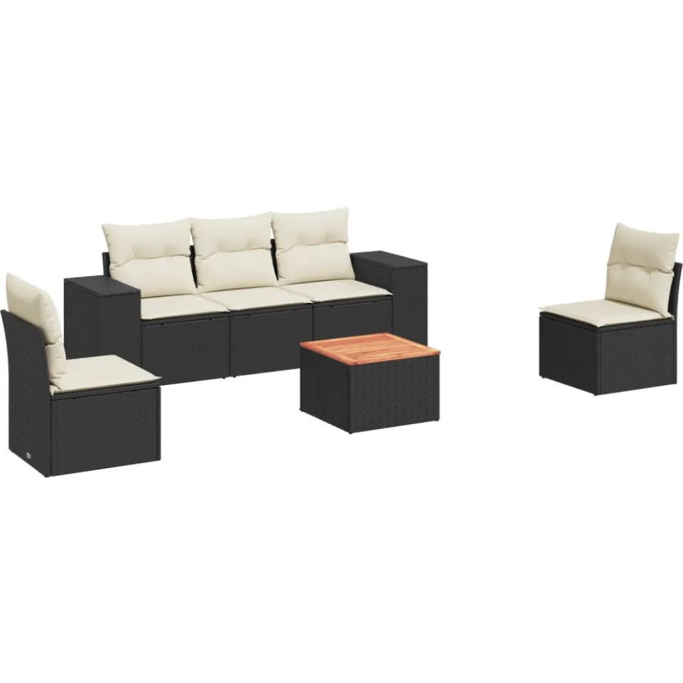 vidaXL 6-delige Loungeset met kussens poly rattan zwart, foto 3