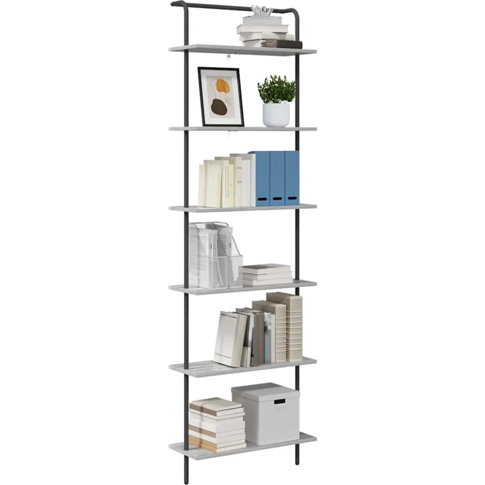vidaXL Boekenkast 6-laags 60 x 24 x 203 cm Bewerkt hout Grijs Sonoma