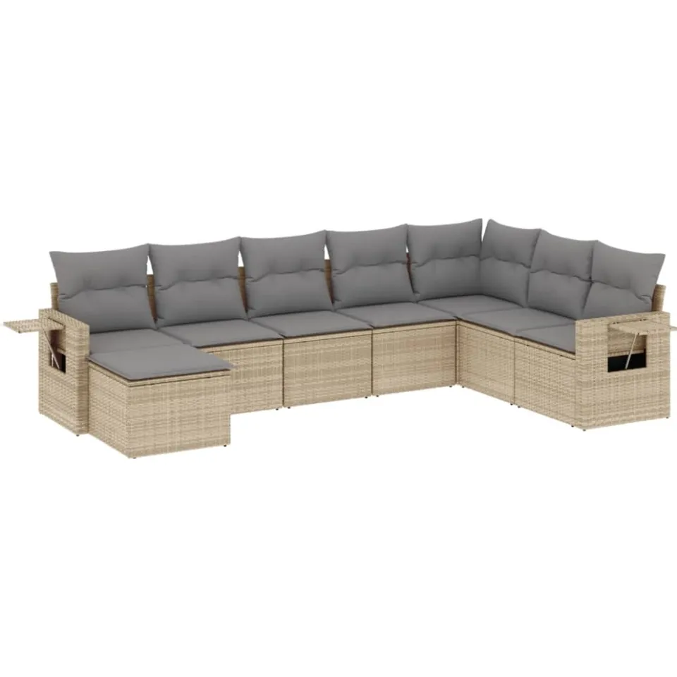 vidaXL 8-delige Loungeset met kussens poly rattan beige, foto 3