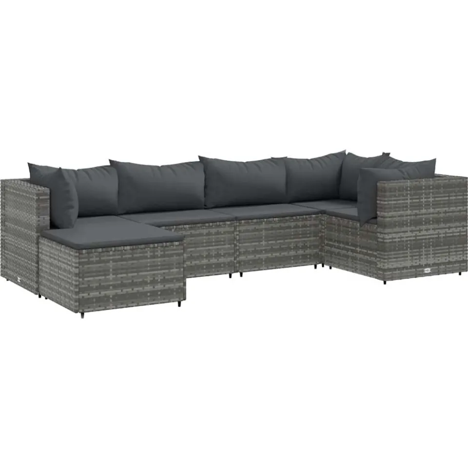 vidaXL 6-delige Loungeset met kussens poly rattan grijs
