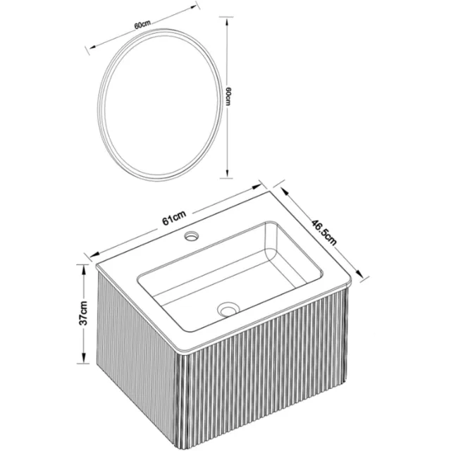 MODENUIT Badmeubelset - Wandhangend Met Wastafel En Ronde Ledspiegel - Wit - 60 Cm - Voorgemonteerd