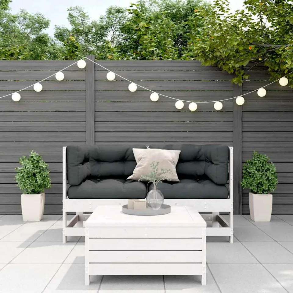vidaXL 3-delige Loungeset met kussens massief grenenhout wit, foto 2