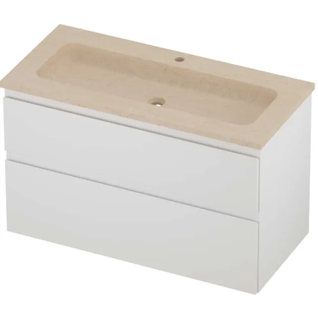 Proline Rollo Badmeubelset Hardsteen Elegant Centraal 100x46x62 cm Sand Stone Mat Wit