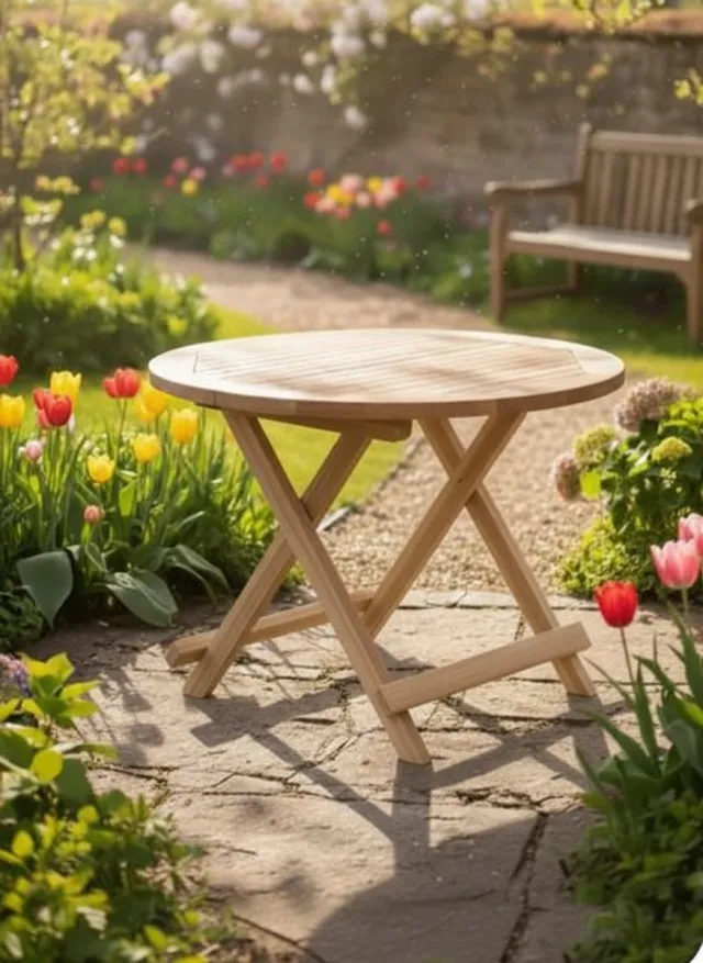 teakea Rondo bijzettafel teak Ø60 cm - inklapbaar Naturel