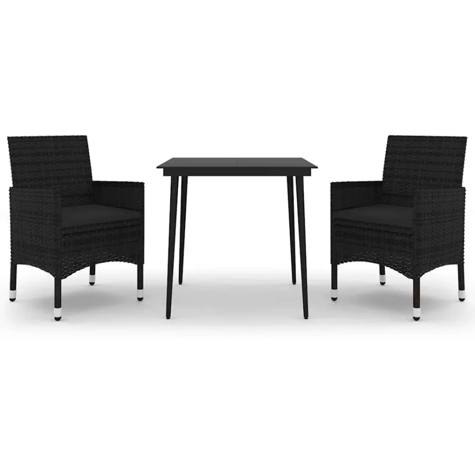 vidaXL 3-delige Tuinset met kussens poly rattan en glas zwart, foto 3