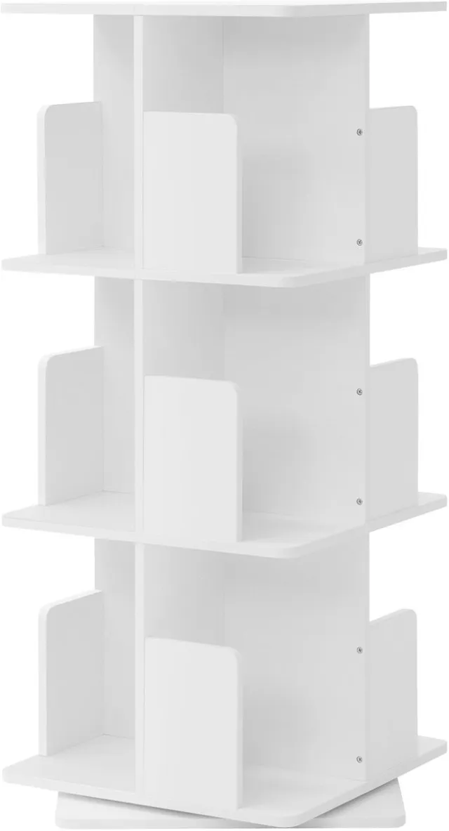 ml-design draaibare kinderboekenrek 3 niveaus 12 vakken wit vrijstaand speelgoed opbergruimte 360 graden rond draaiend decoratief meubel kinderkamer woonkamer kantoor speelkamer montessori boekenrek kinderboekenkast opbergmeubel