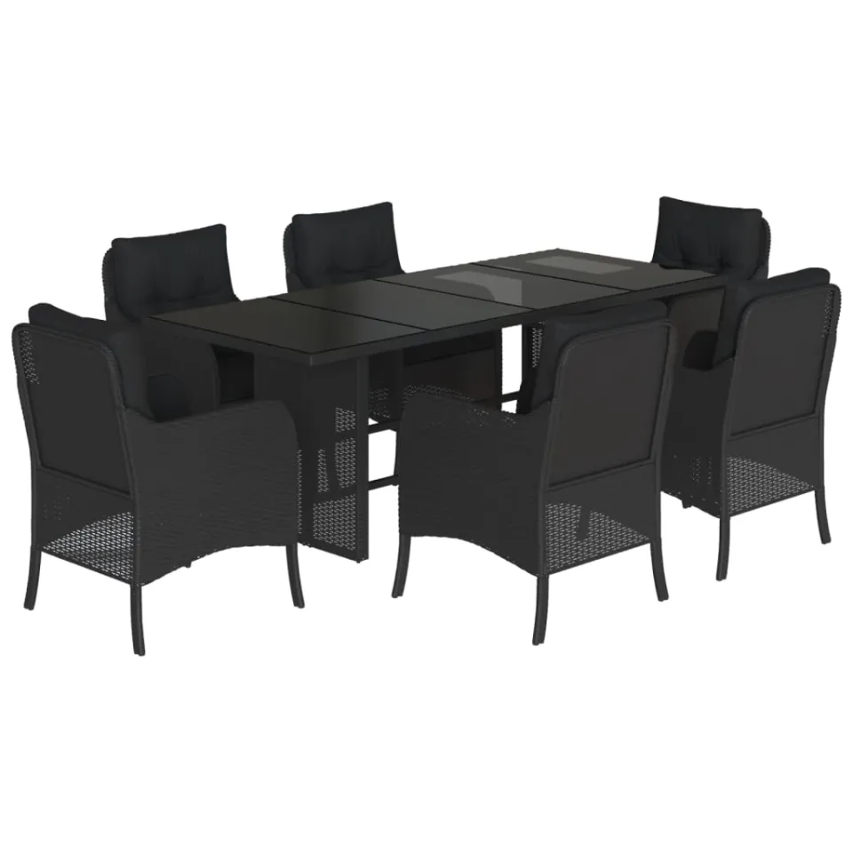 vidaXL 7-delige Tuinset met kussens poly rattan zwart, foto 3