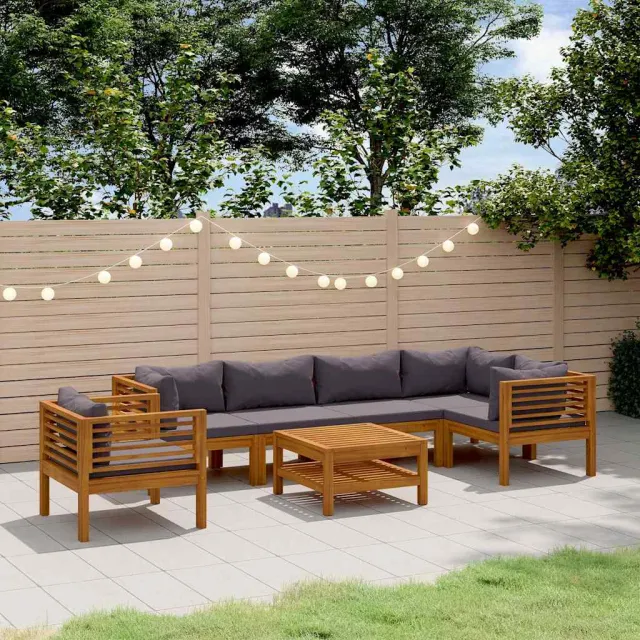 vidaXL 7-delige Loungeset met kussens massief acaciahout grijs, foto 2