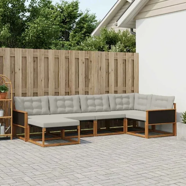 vidaXL Buiten bankenset 6 st 6-zits Naturel en lichtgrijs