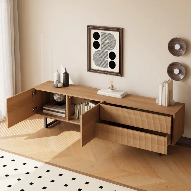 Merax Modern tv-meubel - tv-standaard - tv-paneel - lage tv-standaard - 3D-textuur - 180 x 38 x 51 -5 cm Houtkleur
