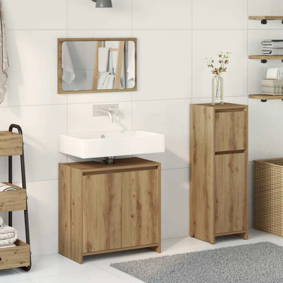 vidaXL 3-delige Badkamermeubelset bewerkt hout artisanaal eikenkleur, foto 2