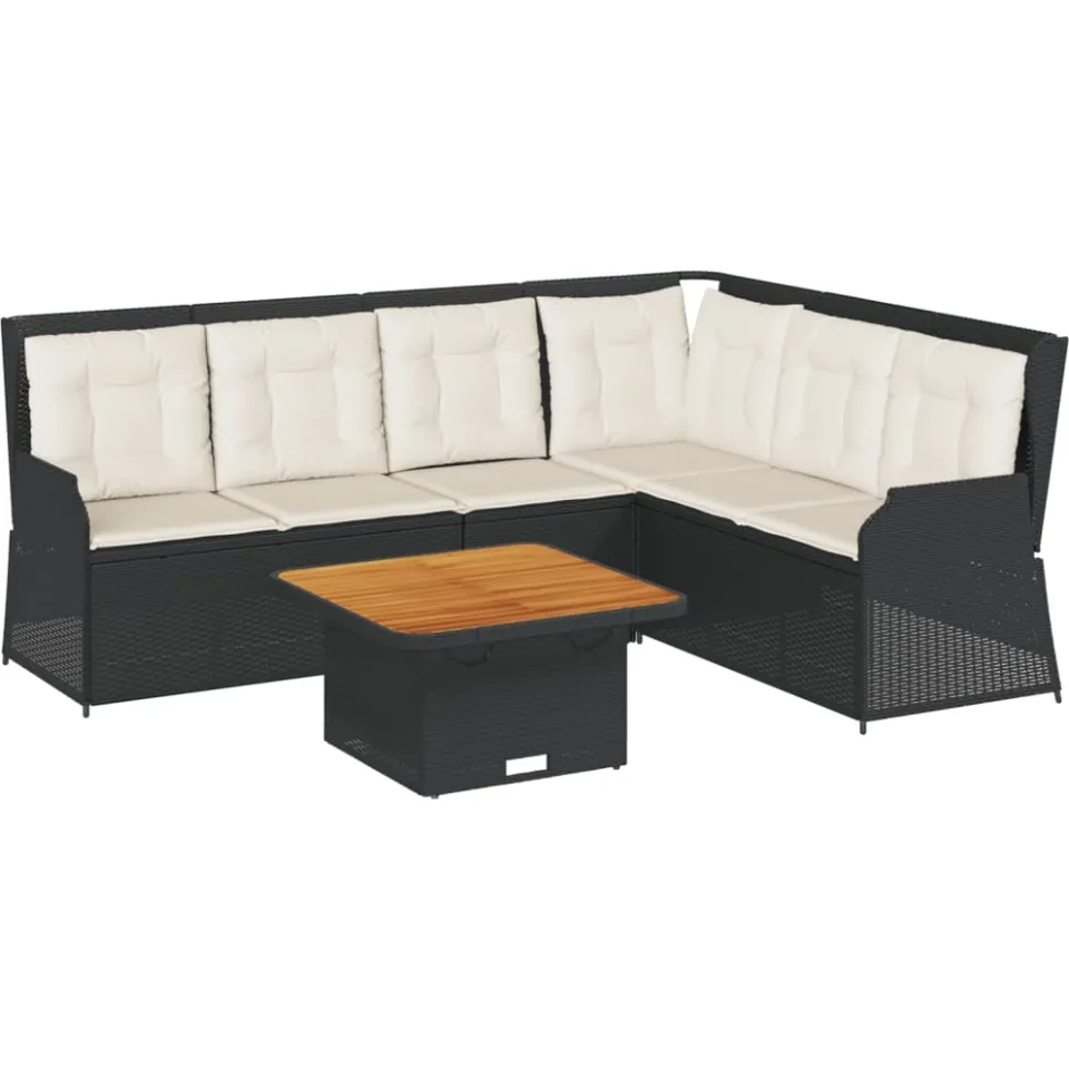 vidaXL 5-delige Loungeset met kussens poly rattan zwart, foto 3