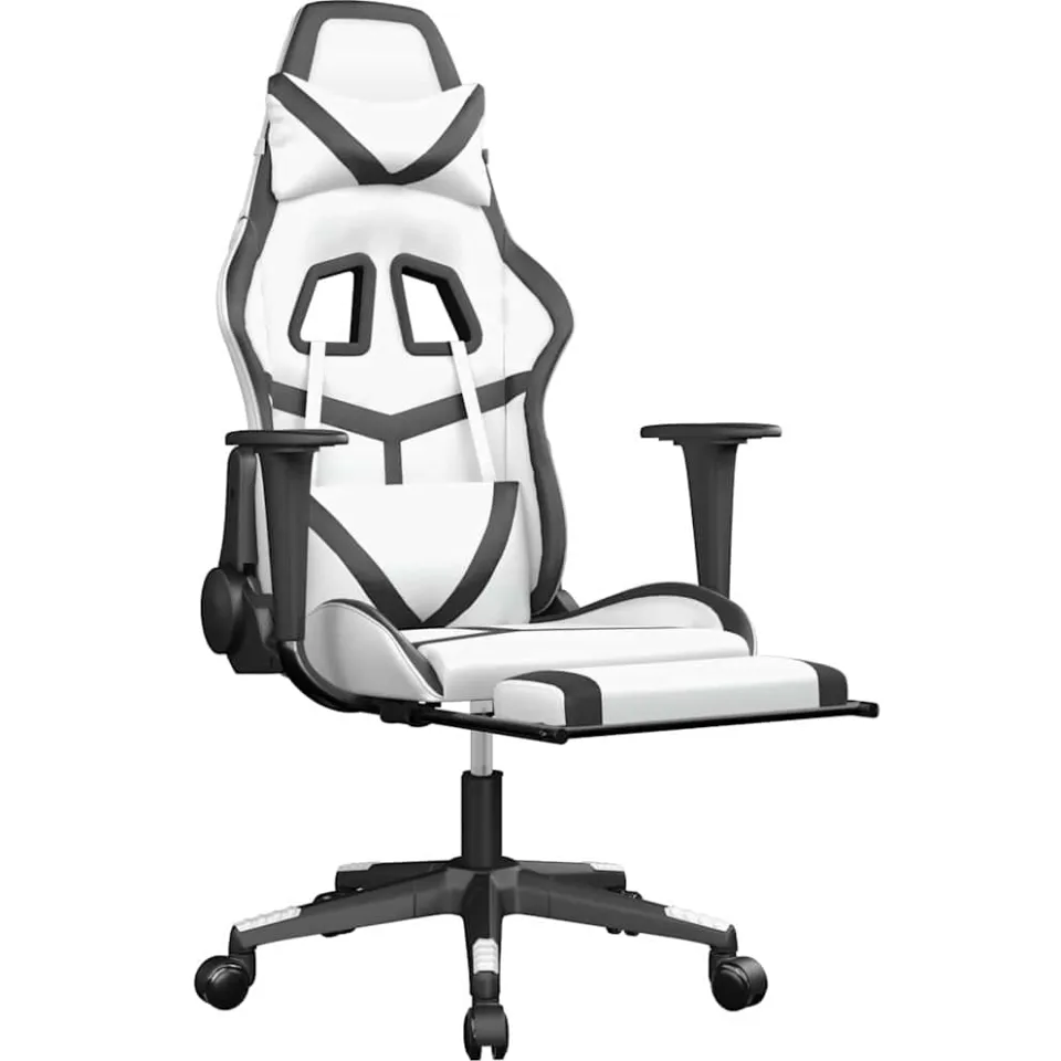 vidaXL Massage gamestoel met voetensteun kunstleer wit en zwart, foto 3