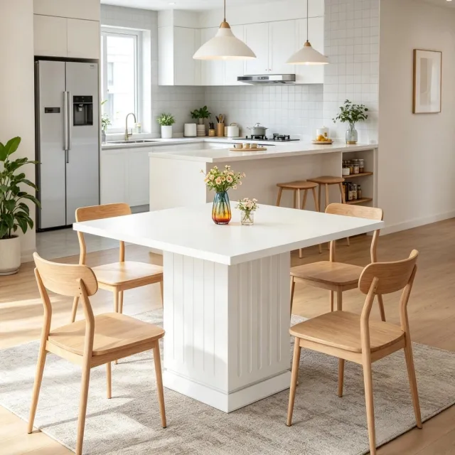 STILVORA Eettafel Vierkant Wit Voor Vier Personen Moderne Keuken En Eetkamer Houten Basis Met Stevige Spaanplaat 90x90x75 Cm