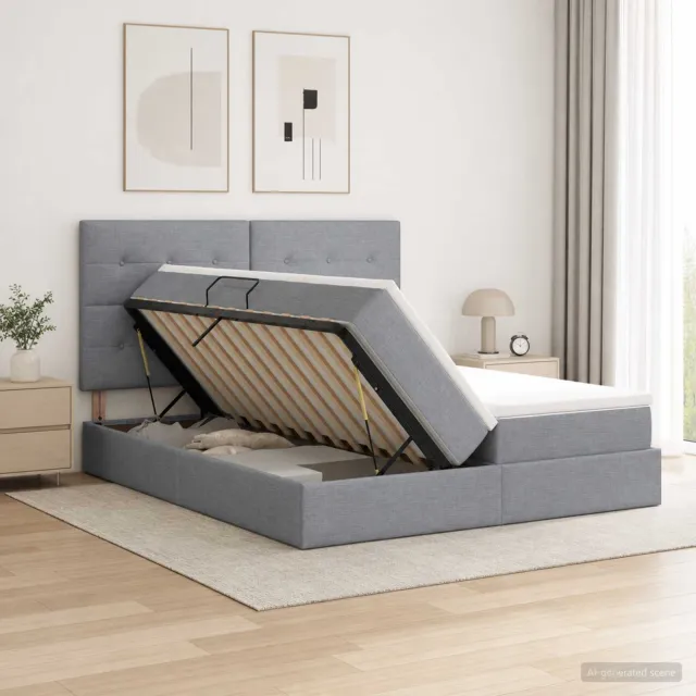 vidaXL Opslag bed met hoofdeinde Lichtgrijs 180 x 200 cm Stof