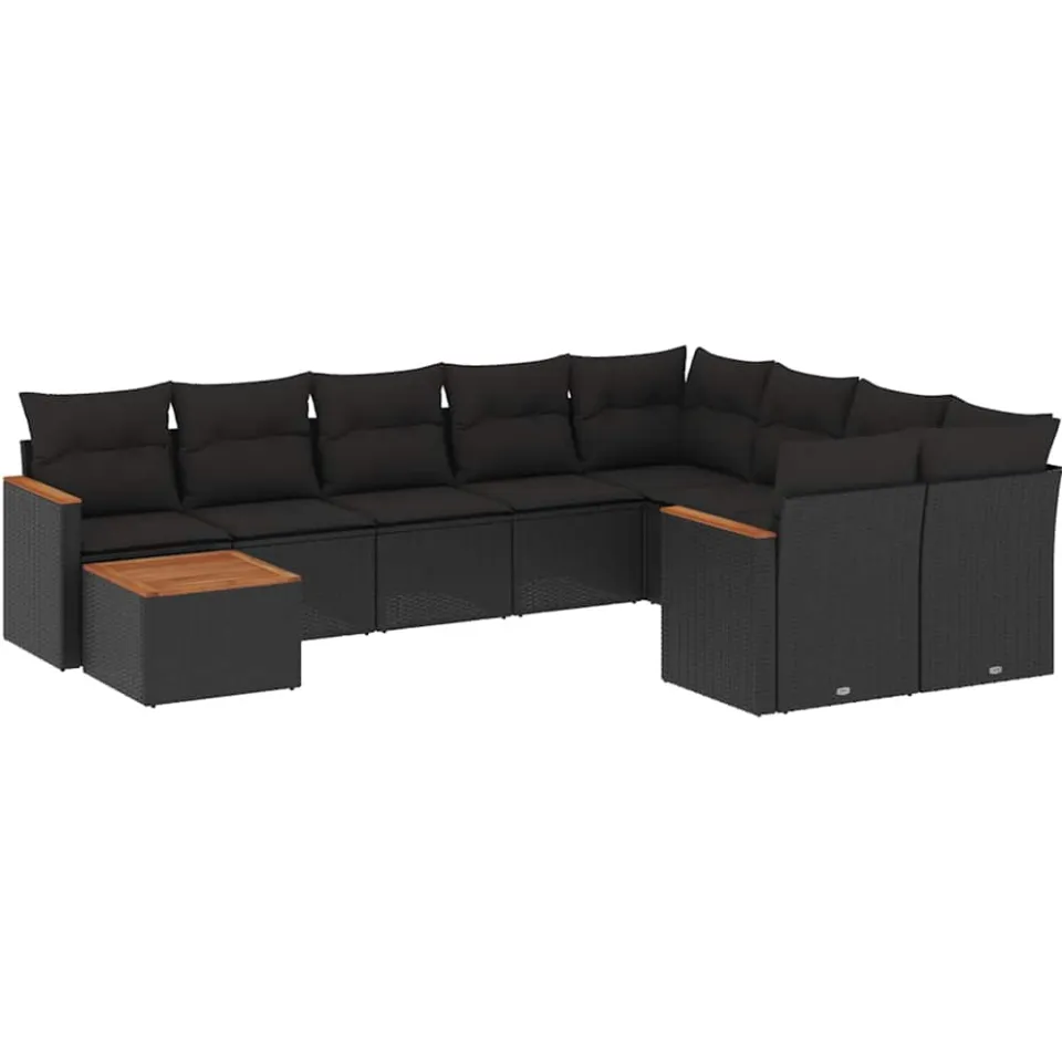 vidaXL 10-delige Loungeset met kussens poly rattan zwart