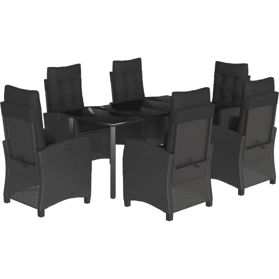 vidaXL 7-delige Tuinset met kussens poly rattan zwart