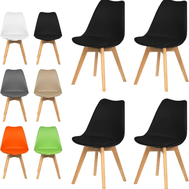 xDays Eetkamerstoelen Set van 4 Zwart – Scandinavisch Design – Kuipstoel met PP Zitting en PU Leer Zitkussen – Houten Poten – Ergonomisch – Eettafelstoel – Bureaustoel – Kaptafelstoel – 120 kg Draagvermogen – Lichtgewicht