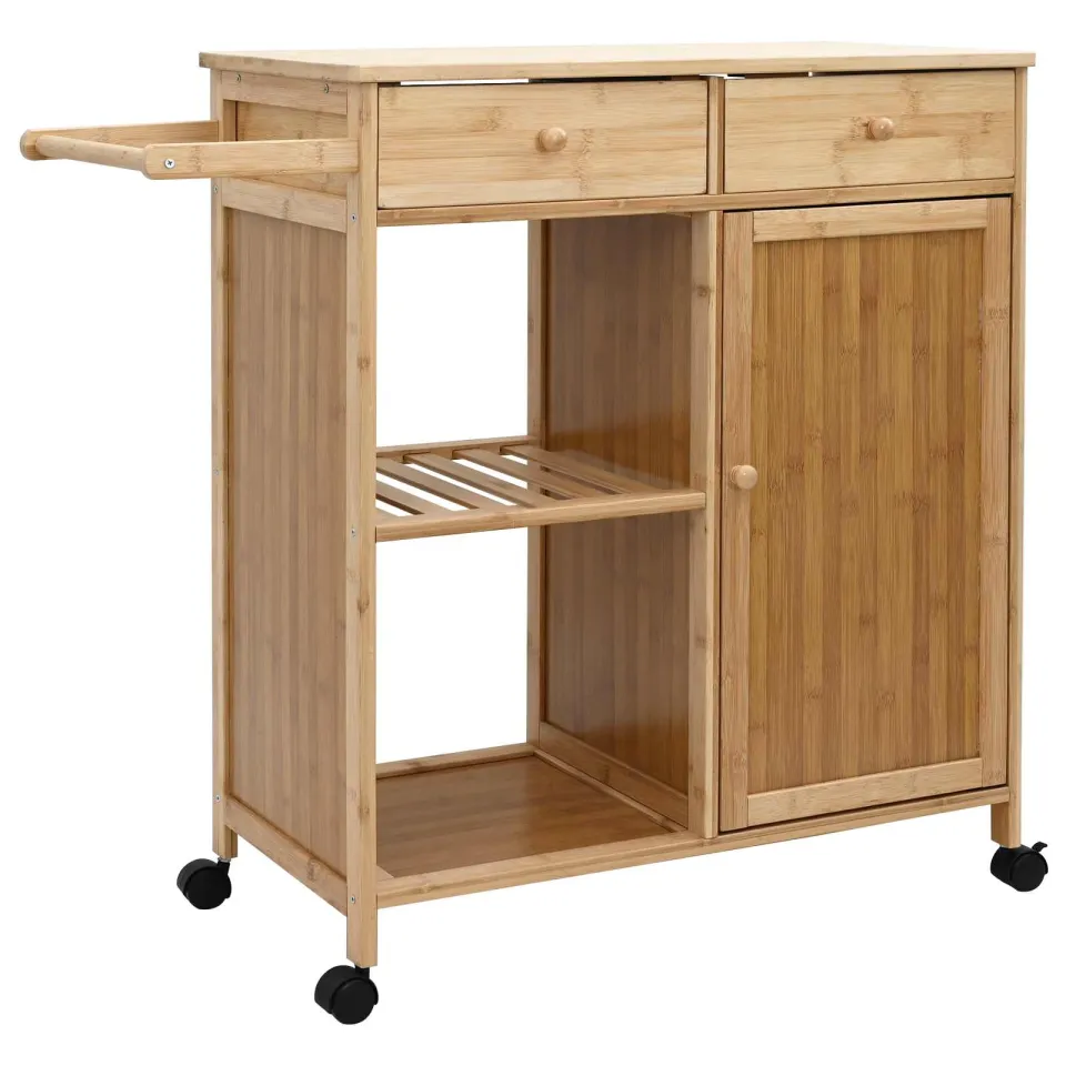 vidaXL Keukentrolley met Wielen Naturel 90,5 x 36 x 86,5 cm Bamboe Bruin