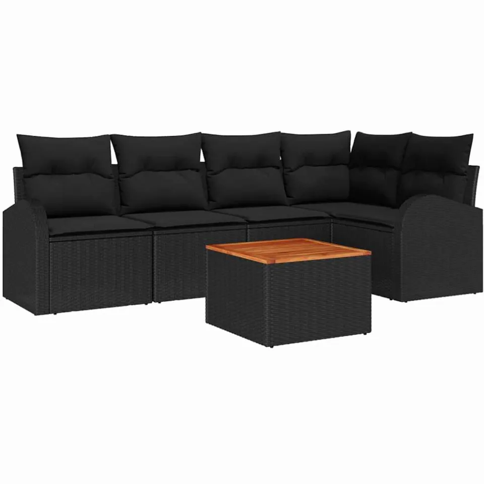 vidaXL Tuinbankenset 6 st Zwart poly rattan