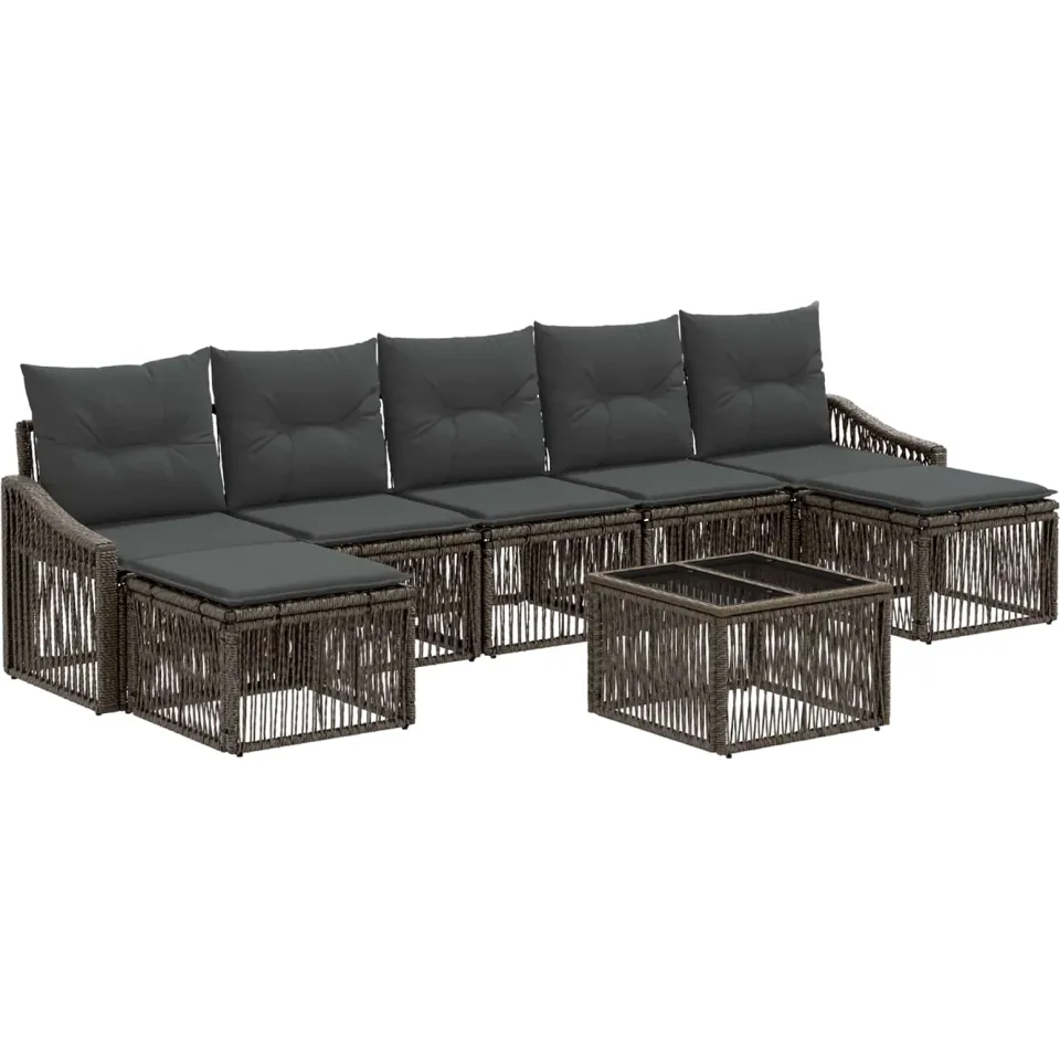 vidaXL Tuinbankenset 8 st 7-zits Grijs poly rattan, foto 3