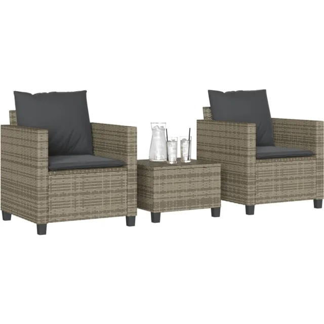 vidaXL 3-delige Bistroset met kussens poly rattan grijs