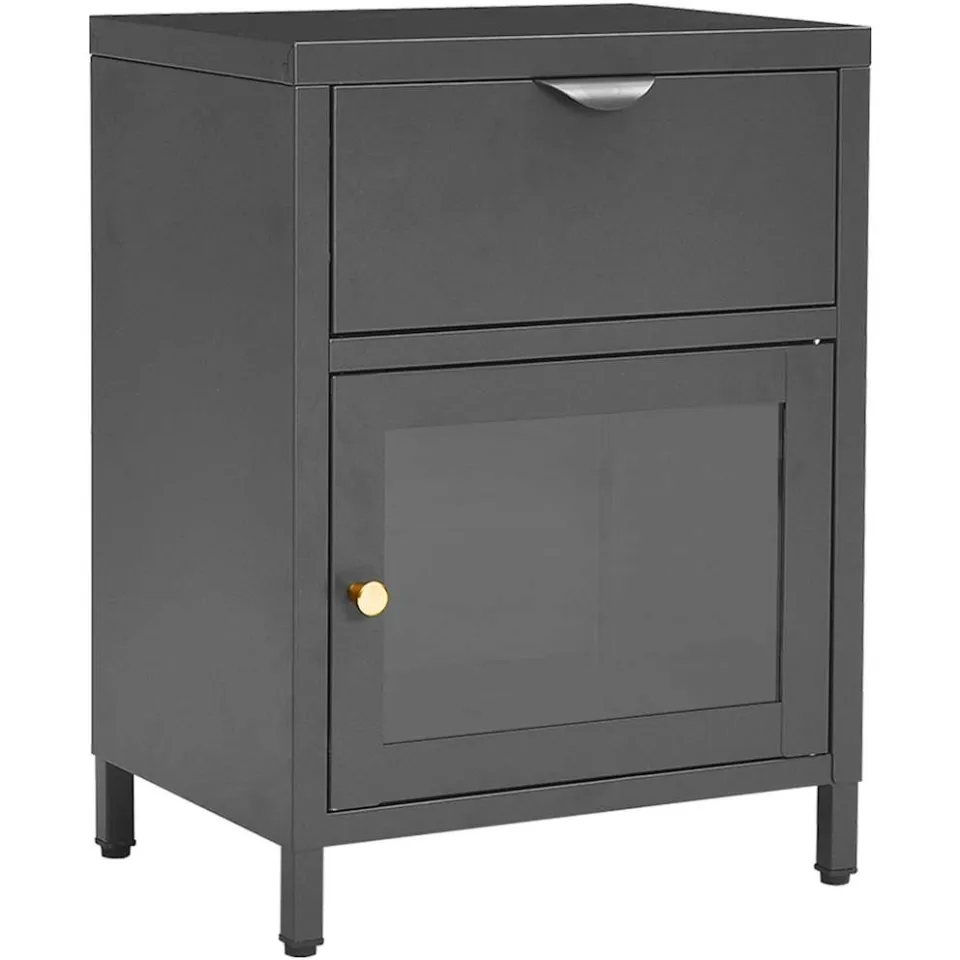 vidaXL Nachtkastjes 2 st 40x30x54,5 cm staal en glas antracietkleurig Anthraciet
