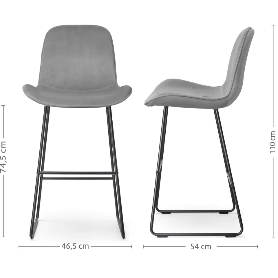 Nolon Nino-Fé barkruk velvet grijs - zwart onderstel - 75 cm, foto 3