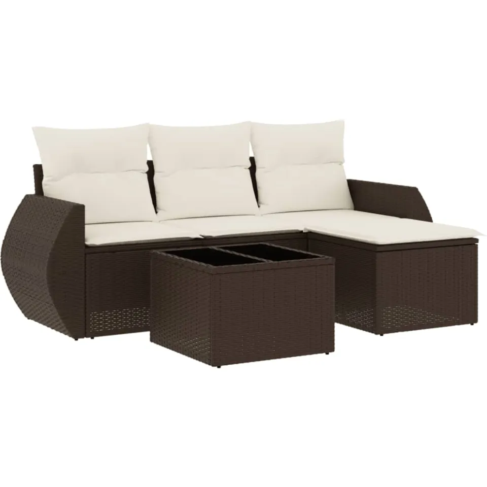 vidaXL 5-delige Loungeset met kussens poly rattan bruin, foto 3