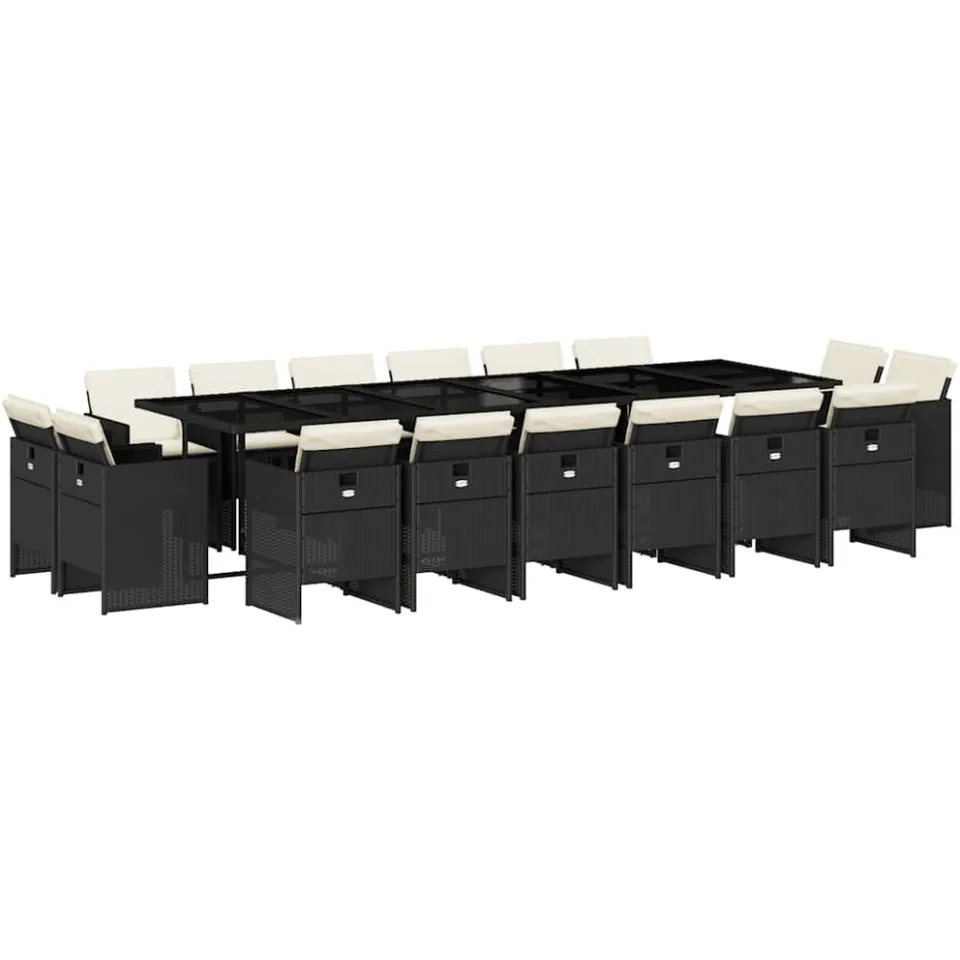 vidaXL 17-delige Tuinset met kussens poly rattan zwart