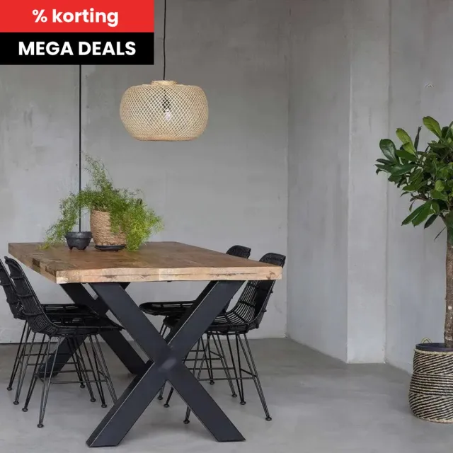 Mahom Mangohouten Eettafel Columbus Rechthoek 300x120 cm Mahom Industrieel - Dinertafel van Mangohout & Metaal - Industriële Eettafel Bruin