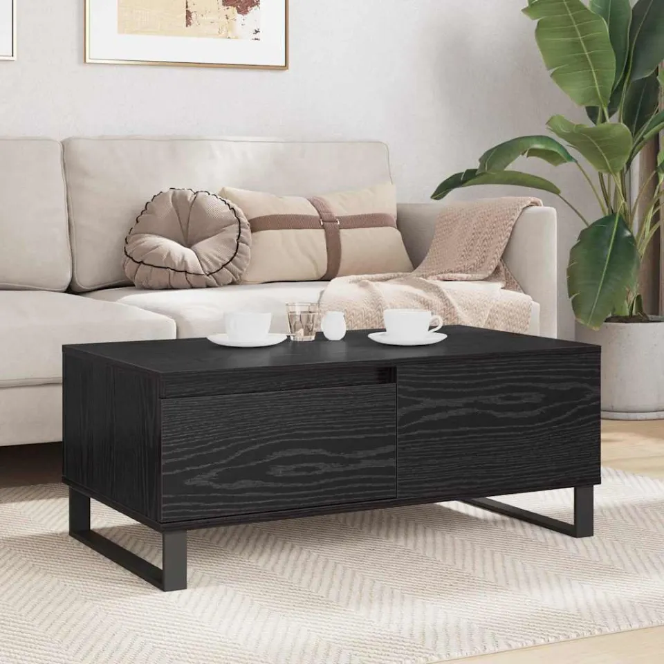 vidaXL Salontafel Zwart Eiken 90 x 50 x 36,5 cm Bewerkt hout, foto 3