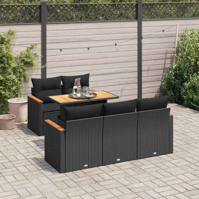 vidaXL 6-delige Loungeset met kussens poly rattan acacia zwart