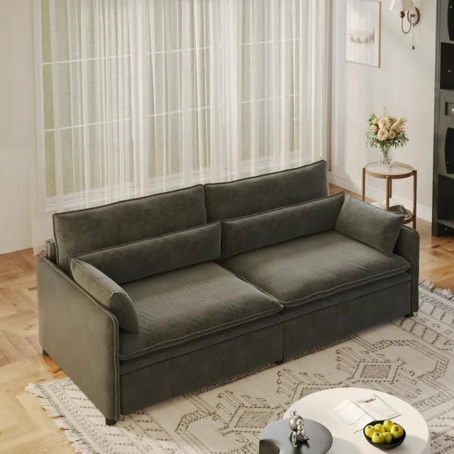 MODENUIT Slaapbank 206 x 91 x 86 cm - 3-Zits Met Bed En Opbergruimte - Woonkamer - Chenille - Donkergrijs