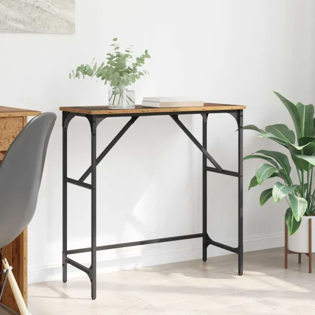 vidaXL Wandtafel Oudhout 75 x 32 x 75 cm Bewerkt hout bruin, foto 2