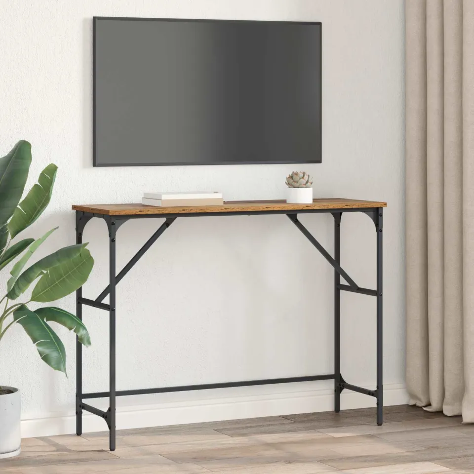 vidaXL Wandtafel Oudhout 100 x 32 x 75 cm Bewerkt hout bruin, foto 4