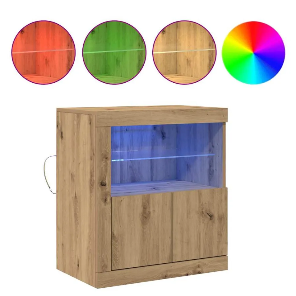vidaXL LED Sideboard Bruin 60,5 x 37 x 67 cm Bewerkt hout, foto 4