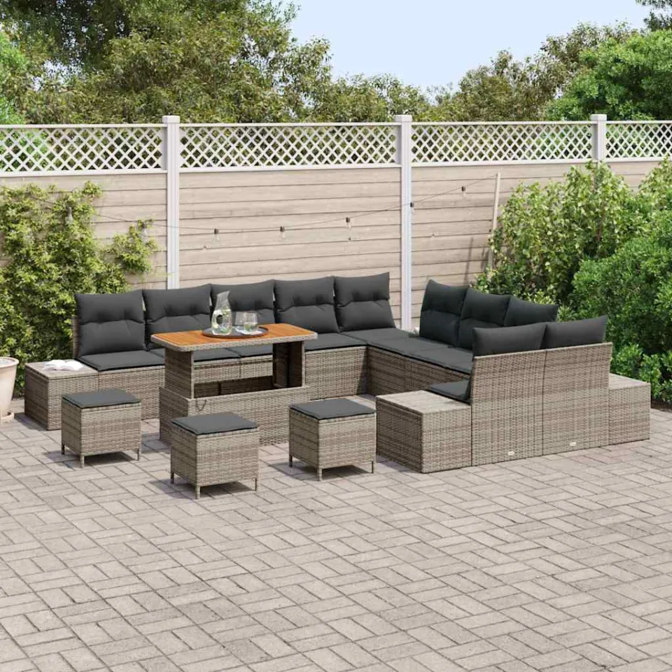 vidaXL Tuinbankenset 14 st Grijs poly rattan, foto 2