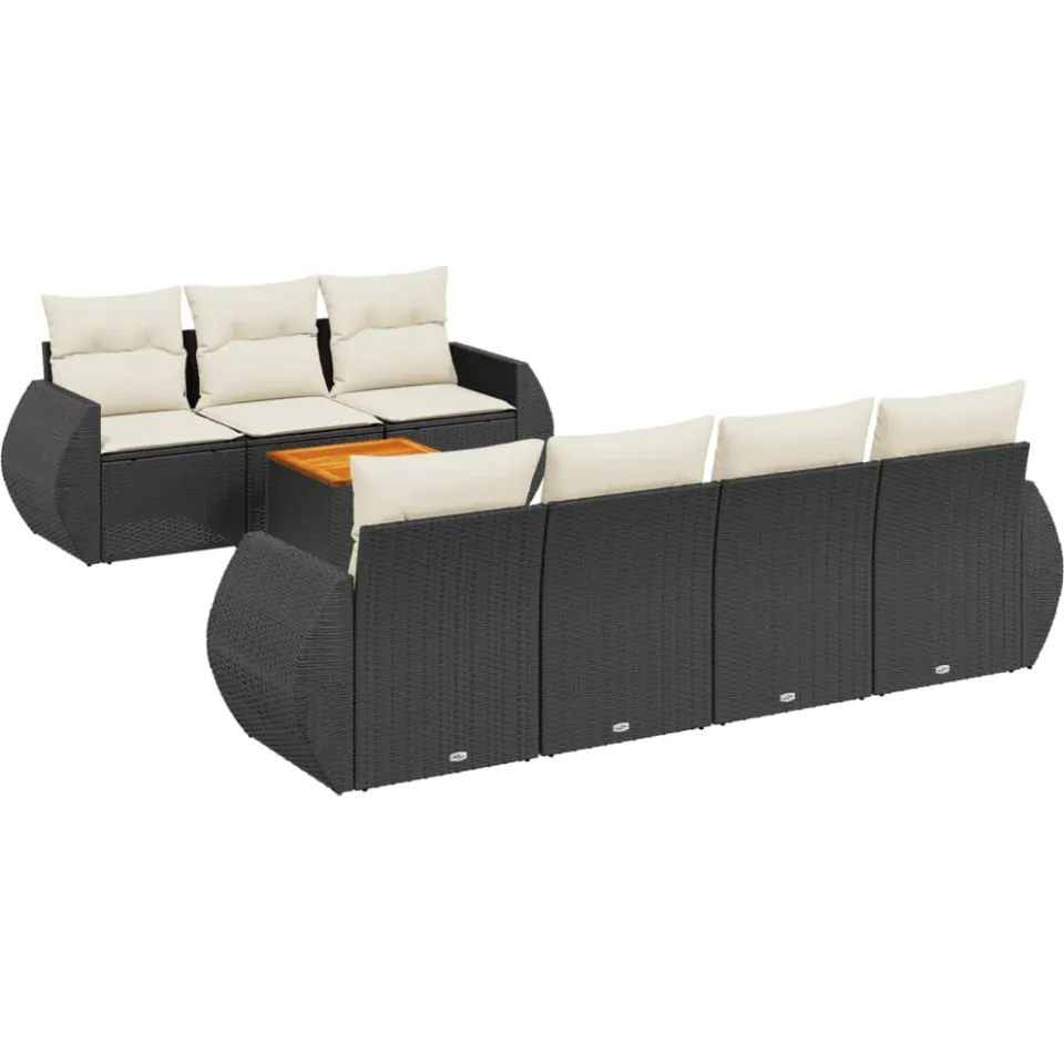 vidaXL 8-delige Loungeset met kussens poly rattan zwart, foto 3