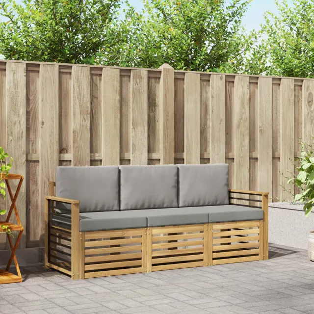 vidaXL Buiten bankenset 3 st 3-zits Wit en Lichtgrijs Polyester