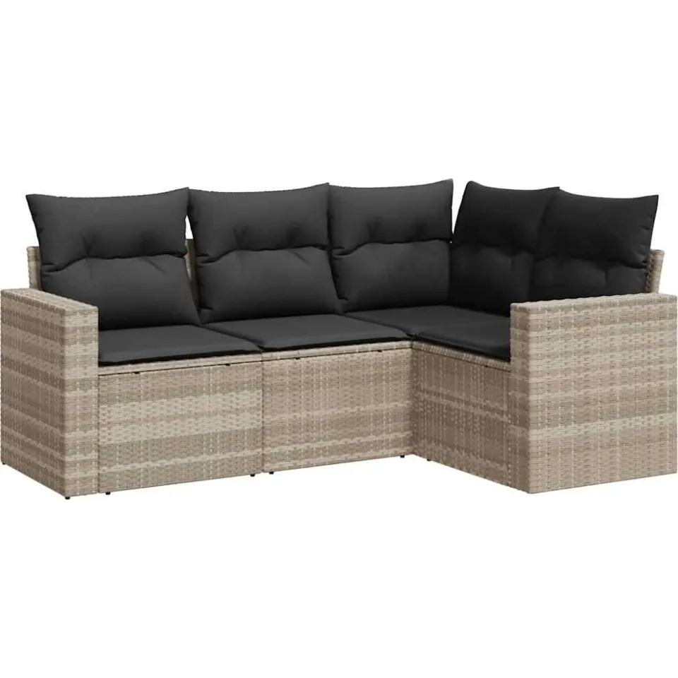 vidaXL 4-delige Loungeset met kussens poly rattan lichtgrijs grijs, foto 3
