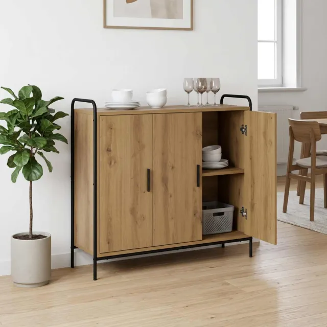 vidaXL Dressoir Artisanaal eiken 97 x 33 x 81 cm Bewerkt hout, foto 2