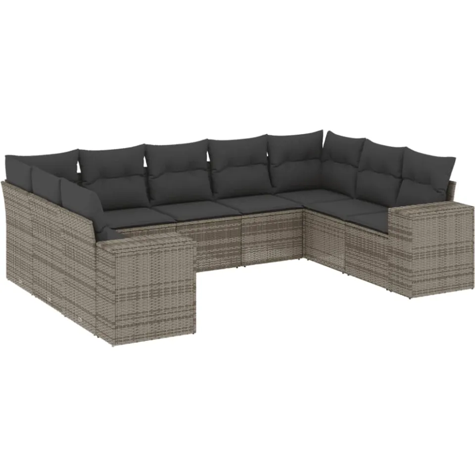 vidaXL 9-delige Loungeset met kussens poly rattan grijs, foto 3