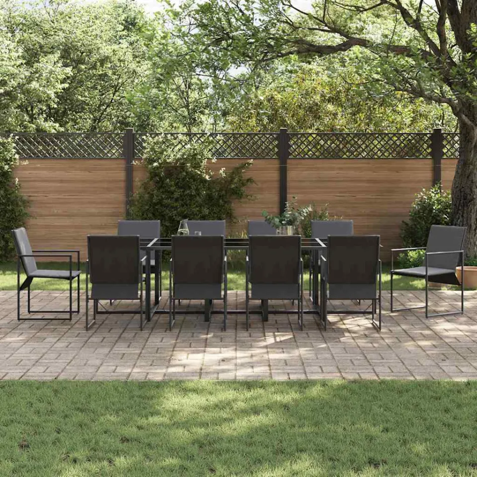 vidaXL Tuin eettafelset 11 st Zwart Staal, foto 3