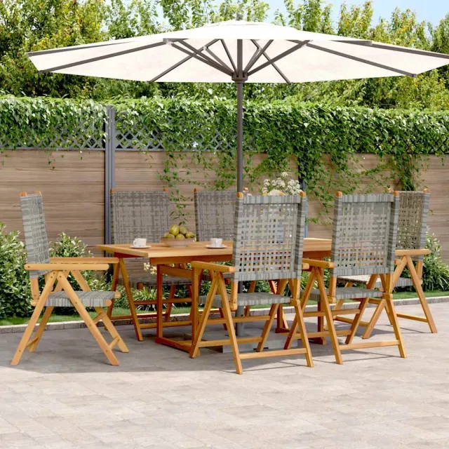 vidaXL 7-delige Tuinset poly rattan en massief hout grijs