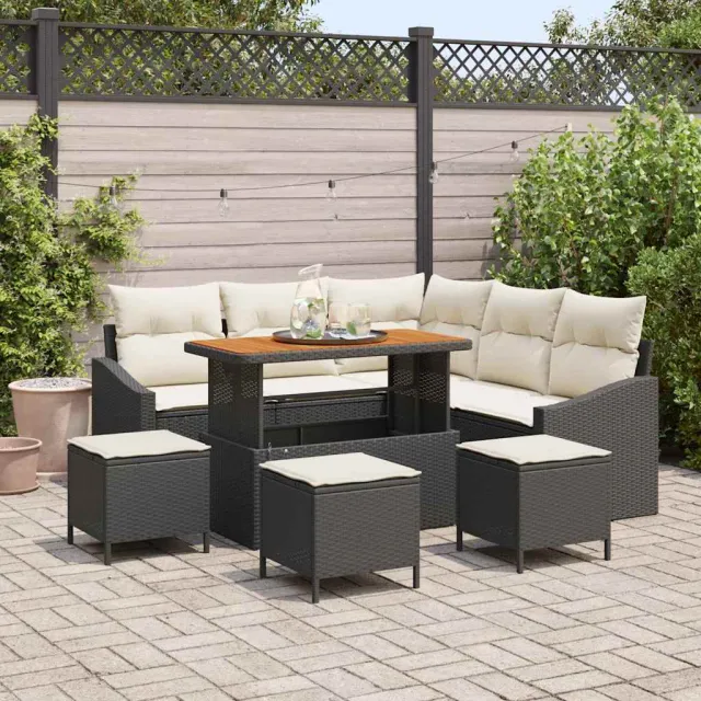 vidaXL Tuinbankenset 9 st Zwart poly rattan, foto 2