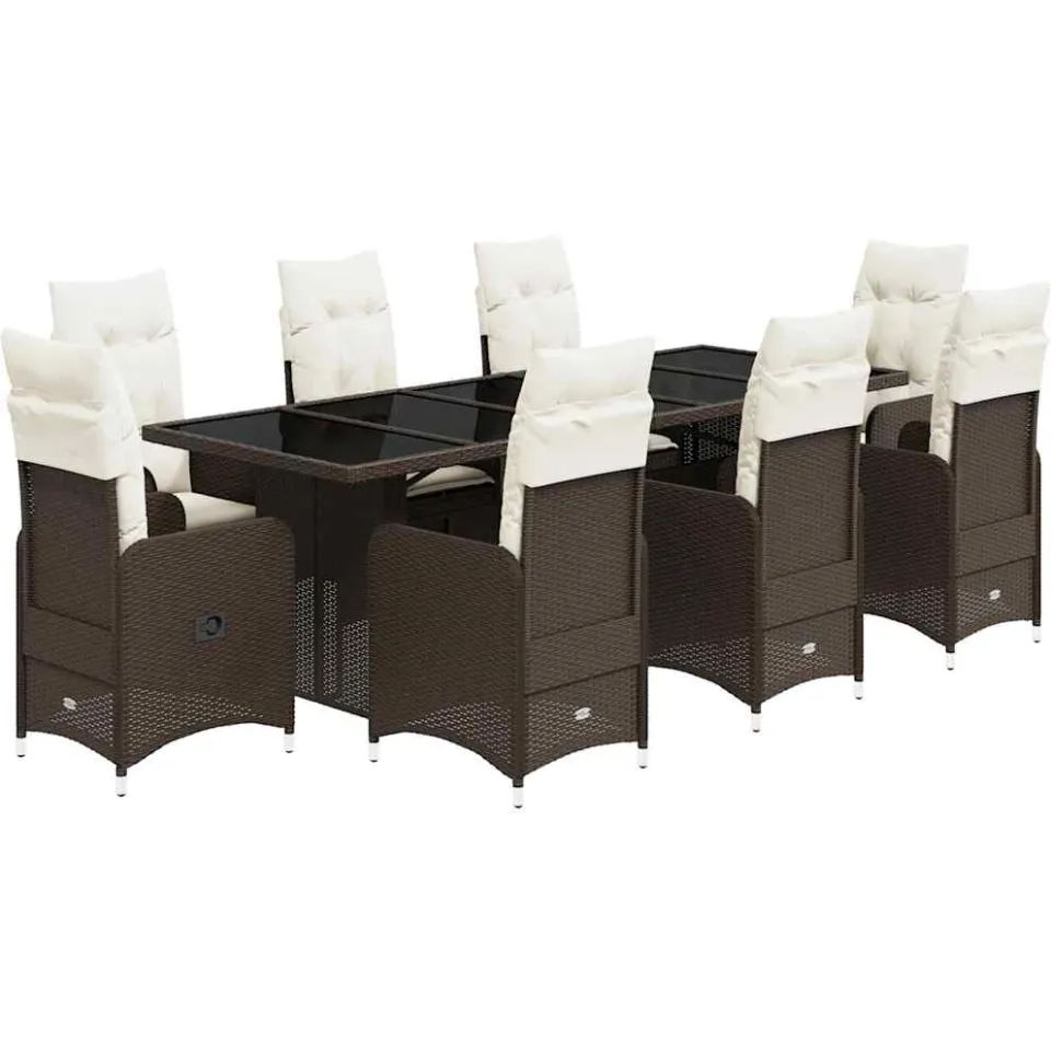 vidaXL 9-delige Bistroset met kussens poly rattan bruin