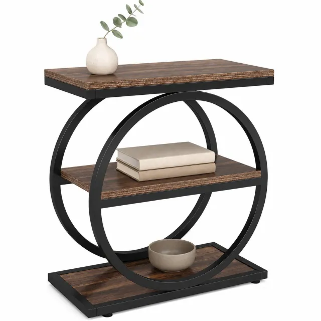 DMG Supply Bijzettafel met 3 Lagen - Smalle Zijtafel - Industrieel - Bruin/Zwart - 60 x 30 x 65 cm