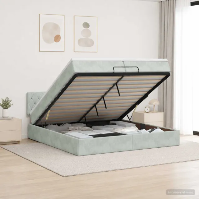 vidaXL Ottoman bed met matras Lichtgrijs 200 x 200 cm Fluweel