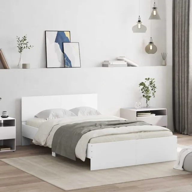 vidaXL Bedframe met hoofdeinde en LED wit 135x190 cm
